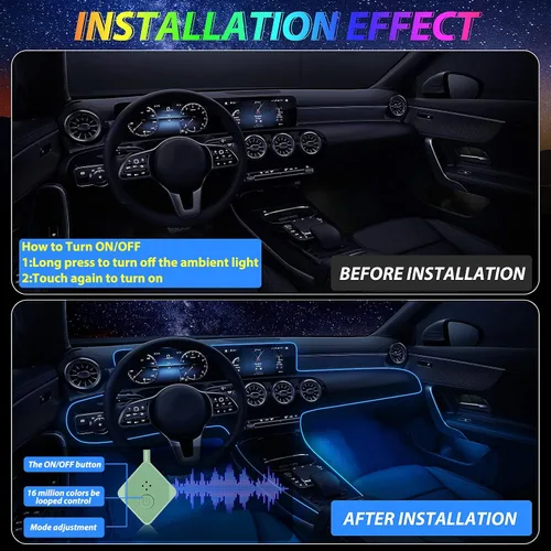 Miniatura 7 de Tira de luces LED para coche, luces interiores del coche, kit de iluminación LED ambiental con RGB de 16 millones de colores de fibra óptica y ritmo