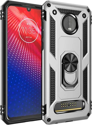 Miniatura 12 de Funda de grado militar para Motorola Moto Z4, Moto Z4 Play Case 360 Metal giratorio anillo soporte soporte magnético para coche Armadura resistente