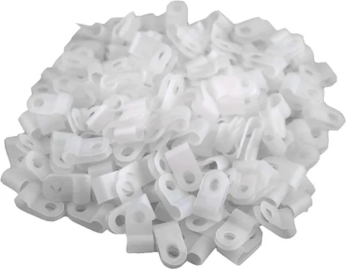 200 abrazaderas de cable de nailon blanco tipo R para tubos de alambre de 5/16 pulgadas de diámetro (fijador de clip de cable de plástico)