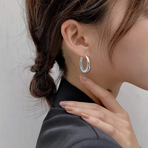 Miniatura 3 de 6 Pairs Chunky Gold Hoop Earrings Set for Women 14K Gold Plated Hypoallergenic Thick Open Huggie Hoop Set Jewelry for Gifts
