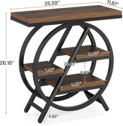 Miniatura 2 de Tribesigns Mesa auxiliar para sala de estar, mesa auxiliar estrecha de 3 niveles con almacenamiento, mesa auxiliar de sofá de madera con marco