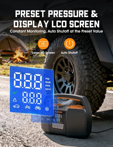 Miniatura 5 de Inflador de neumáticos, compresor de aire portátil, bomba de aire de alta resistencia de 12 V CC para neumáticos de automóvil con indicador digital