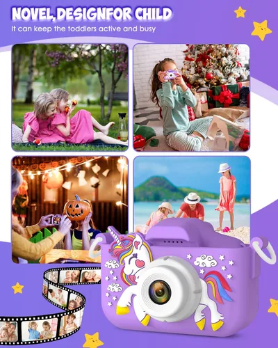 Miniatura 4 de Juguetes de cámara para niños de 3 a 12 años, cámara de unicornio para niñas, regalos de Navidad y cumpleaños para niñas, cámara de video digital
