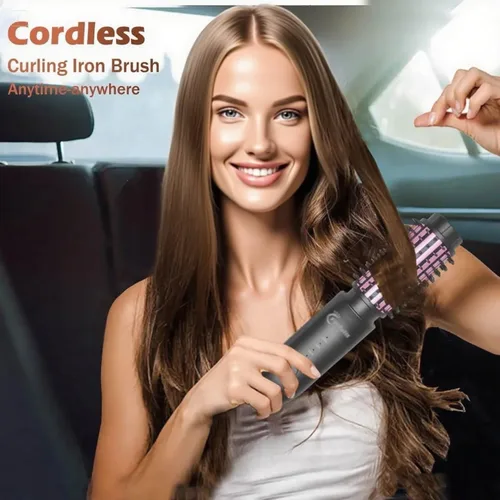 Miniatura 8 de Cepillo de rizador de pelo inalámbrico, mini rizador de pelo inalámbrico de 1.5 pulgadas, cepillo de rizador de viaje 3 en 1, peine alisador de pelo