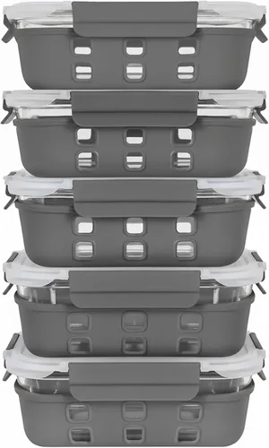 Miniatura 11 de ECOBERI Recipientes de vidrio para preparación de comidas con fundas de silicona, juego de 3 piezas de 4.5 tazas, almacenamiento de alimentos