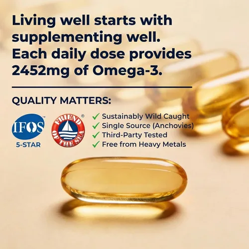 Miniatura 6 de AQUAOMEGA 3X Aceite de pescado omega-3 extra fuerte para apoyo cardíaco, cerebro e inmunológico, 1636 mg EPA, 544 mg de DHA + vitamina D3