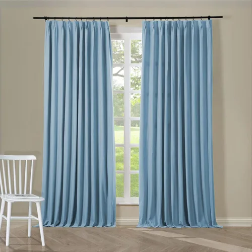 ChadMade BOZI Collection - Cortina opaca plisada de algodón con forro opaca, color azul, para dormitorio, tejido liso, 50 pulgadas de ancho x 63