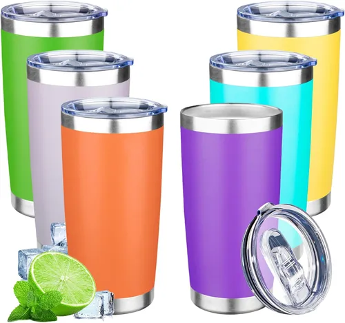 Miniatura 25 de Vaso de 20 onzas con tapa, taza de café de viaje de doble pared aislada al vacío, taza térmica de acero inoxidable con recubrimiento en polvo, vaso