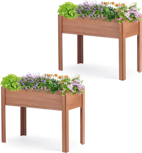Miniatura 10 de Cama de jardín elevada con patas (31 x 16 x 31 pulgadas), maceta elevada de madera maciza para exteriores Gris