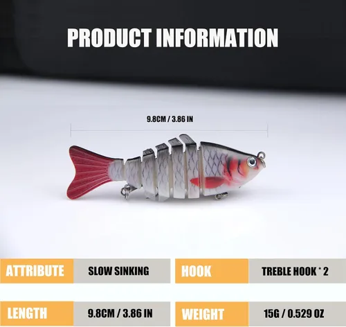 Miniatura 3 de Señuelos de pesca multiarticulados para lubina, trucha, perca, hundimiento lento, realista, señuelos de natación, caja de aparejos de agua dulce