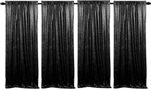 JYFLZQ Cortinas de lentejuelas negras de 2 pies x 8 pies, 4 paneles, con brillo, para cabina de fotos, fondos de fotografía brillantes, para