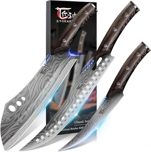 Miniatura 9 de SYOKAMI Juego de cuchillos para rebanar brisket, cuchillos de trinchar y deshuesar para carne y pavo, juego de cuchillos de cocina de acero de alto