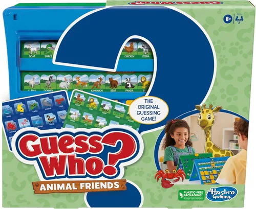 Hasbro Gaming Adivina Quién? Juego de Amigos Animales | 2 Hojas de Animales Doble Cara | Juegos de Mesa para 2 Jugadores para Niños | Regalos de