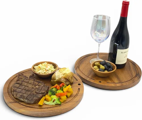 Miniatura 13 de Juego de 4 platos de madera de acacia, redondos de 6 pulgadas, postre de madera maciza de 1 pulgada de grosor, platos laterales y aperitivos