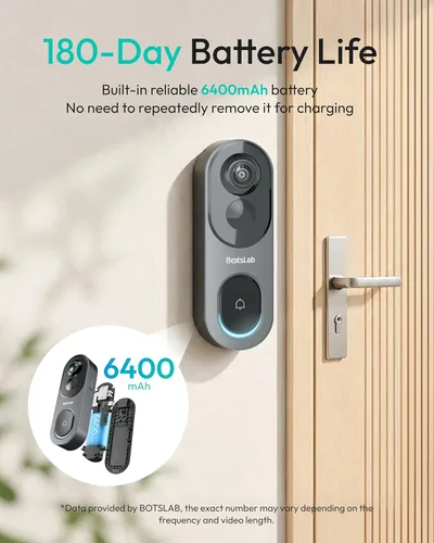 Miniatura 5 de BOTSLAB Cámara de timbre de video inalámbrico de 5 MP, vista de 180° de la cabeza a los pies, detección de movimiento AI, modo VR, funciona
