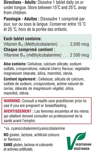Miniatura 3 de Jamieson Vitamina B12 2,500 mcg (METILCOBALAMINA), 60 Tabletas Sublinguales
