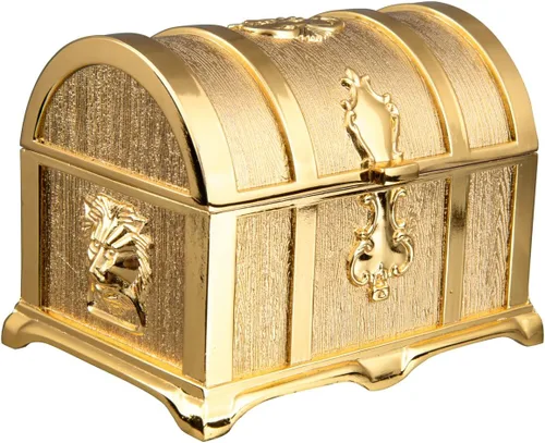 Feyarl Caja de tesoro dorada vintage de 3.9 pulgadas, caja de joyería organizadora de anillos de recuerdo, caja de aretes para San Valentín, boda,