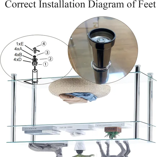 Miniatura 5 de Mesa consola de cristal plateado para entrada, moderna y cómoda mesa de sofá de vidrio de 3 niveles con patas cromadas, sala de estar, pasillo