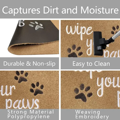Miniatura 4 de Felpudo para puerta delantera, tapete de entrada con texto "Wipe Your Paws", goma antideslizante duradera, absorbente y divertida alfombra