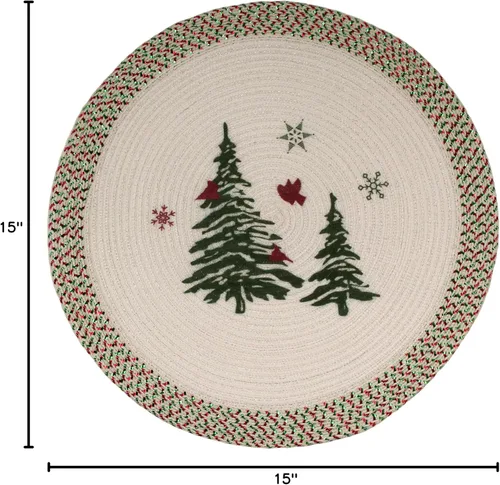 Miniatura 3 de Juego de 6 manteles individuales trenzados tejidos con estampado navideño de 15 pulgadas redondos, antideslizantes para mesa de comedor y cocina