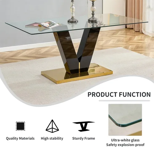 Miniatura 4 de Juego de mesa de comedor de vidrio de 71 pulgadas para 6, juego de mesa de comedor para 6, mesa de cocina moderna y 6 sillas de PU, parte superior 6