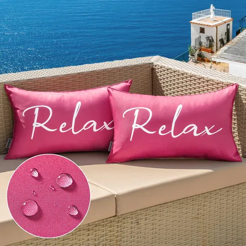 Miniatura 18 de MIULEE Juego de 2 fundas de almohada impermeables para exteriores, fundas de almohada cuadradas decorativas para exteriores, para silla, patio, Rojo
