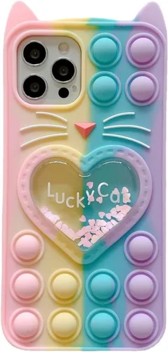 Miniatura 19 de Pop Case para iPhone 12/12 Pro, Funda de silicona con burbujas de gato negro afortunado de dibujos animados, brillo, estrellas, burbujas de arena