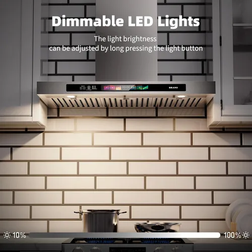 Miniatura 6 de BRANO Campana Extractora de Pared de 30 Pulgadas 900 CFM con Control por Voz/Gesto/Tacto, Campana Extractora de Cocina de Acero Inoxidable