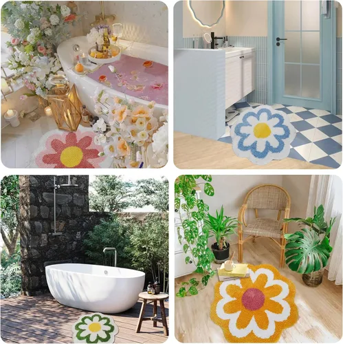Miniatura 4 de YRXRUS Alfombra de baño de flores, alfombra de baño azul, tapetes de baño de belleza, alfombra de baño de microfibra ultrasuave, alfombra de flores