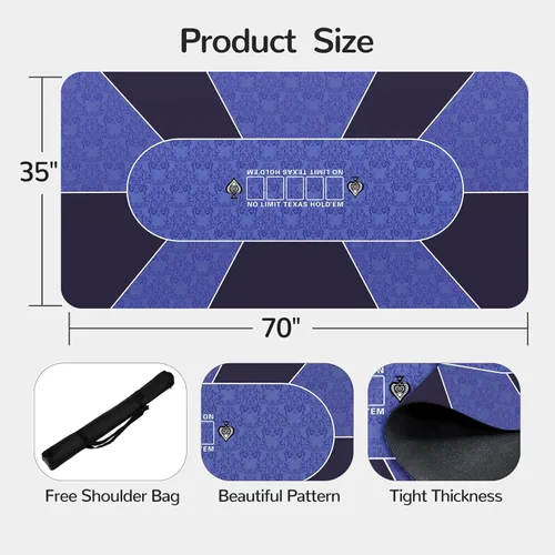 Miniatura 2 de Impermeable 70 '' x 35 '' Alfombra de póquer profesional, 8 jugadores de goma portátil Texas Hold'em Poker mesa diseño superior con bolsa de 70 X 35