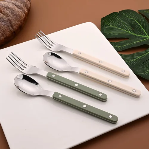 Miniatura 5 de Juego de 20 cubiertos de acero inoxidable para 4 piezas con mango de plástico acrílico, mantequilla y cuchillo de cena, juego de cubiertos