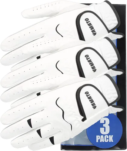 Yamato Paquete de 3 guantes de golf para hombre, guantes duraderos de cuero blanco Cabretta para todo tipo de clima, para golfistas diestros,