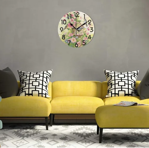 Miniatura 3 de Pretty Sping Flowers Birdhouse Family Birds Reloj de pared redondo, 10 pulgadas, analógico, silencioso, sin tictac, para el hogar, cocina, sala