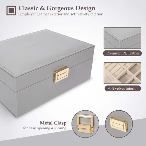 Miniatura 5 de LANDICI Caja organizadora de joyas para mujeres, adolescentes y niñas, estuche grande de almacenamiento de joyas con espejo, bandeja apilable