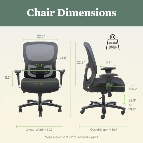 Miniatura 2 de HON Sadie - Silla de oficina grande y alta, silla de escritorio ergonómica con respaldo de malla, soporte lumbar, 350 libras máximo, color negro