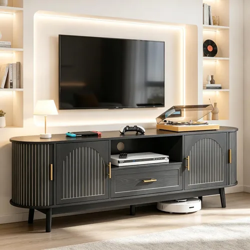 Miniatura 10 de Mxtxmy Soporte de TV acanalado de 51 pulgadas, centro de entretenimiento moderno de mediados de siglo para televisores de hasta 60 pulgadas