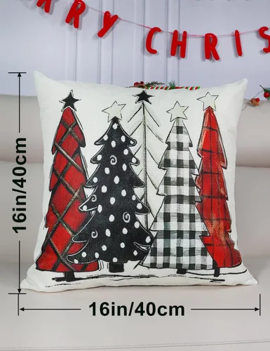 Miniatura 8 de multiwins Decoraciones Navideñas Juego de 4 Fundas de Cojines Navideños con Estampado de Doble Cara de 16" x 16", con 8 Bonitos Patrones, Fundas