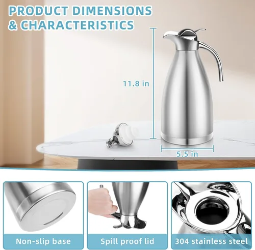 Miniatura 2 de Jarra térmica de café de 70 onzas, urna térmica de café con aislamiento térmico, jarra de café de acero inoxidable para mantener el calor, olla