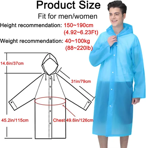Miniatura 23 de Cosowe Ponchos de lluvia reutilizables para adultos, 2 piezas impermeables de emergencia para mujeres y hombres con capucha y cordón