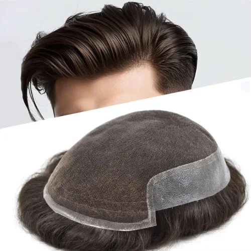 Miniatura 55 de FACE MIRACLE - Tupé frontal de encaje francés para hombres, sistema de reemplazo de cabello humano de encaje con pieza de pelo de poliuretano