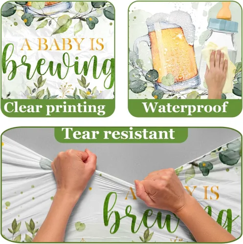 Miniatura 4 de Decoraciones para baby shower, 3 piezas de mantel A Baby is Brewing (Un bebé está preparando), fundas para mesa de baby shower para niños y niñas