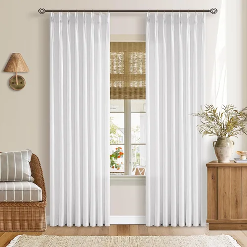Miniatura 16 de TWODRAPES Cortinas de Lino Plisadas con Pinza Beige Blancas de 54 Pulgadas de Largo 2 Paneles para Comedor Cocina Dormitorio Plisadas Semi