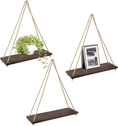 Mkono – Estantería flotante de madera para colgar en la pared, estilo rústico, juego de 3 estantes de pared, organizador para el hogar, estanterías