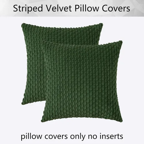 Miniatura 68 de K Kevin Textile - Juego de 2 fundas de almohada decorativas de corduroy suave azul con rayas estilo bohemio, fundas de almohada para sofá, cama