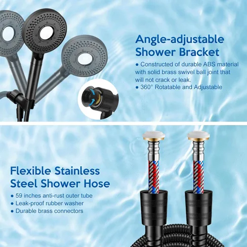 Miniatura 7 de Cabezal de ducha de alta presión con filtros para agua dura, cabezal de ducha de lluvia con rociador de mano para limpiar bañera, esquina, mascota