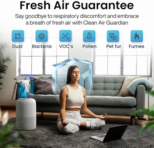 Miniatura 7 de MIKO Purificador de aire para dormitorio con filtro HEPA 3 en 1 y modo de sueño, silencioso como un susurro, cubre hasta 1200 pies cuadrados, Gris