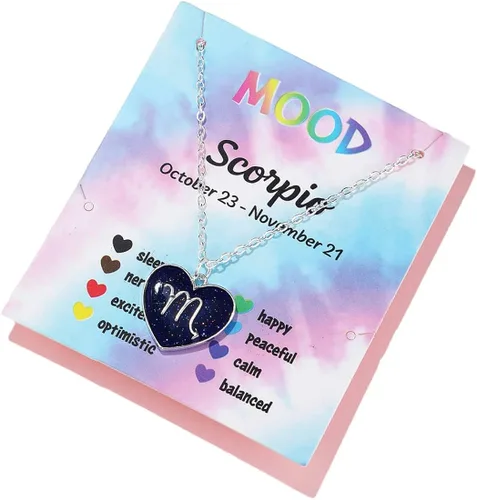 Caiyao Collar con colgante de signo de constelación con detección de la temperatura del corazón que cambia de color, collar del zodíaco del amor, 12