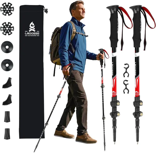 Bastones de trekking ligeros y plegables para senderismo – Paquete de 2 bastones de senderismo ajustables, bastones de aluminio para esquí, caminata