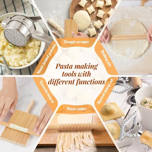Miniatura 5 de Tioncy Juego de 10 herramientas para hacer pasta, incluye prensa para hacer ravioles, tabla de ñoquis, cortador de papas, cortador de ñoquis