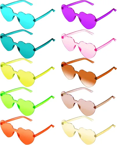 TOODOO 10 pares de lentes de sol en forma de corazón, gafas de sol arcoíris de color caramelo sin montura para mujeres y niñas, recuerdos de fiesta